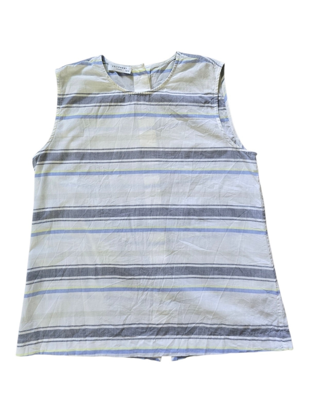 Equipment Striped Button Back Sleeveless Top in White, Gray & Light Blue